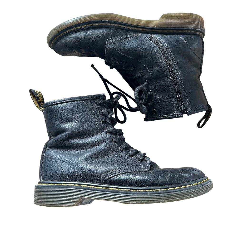 Dr Marten Zip Side Boots 1460 J Youth Size 3 Black Leather Lace Up